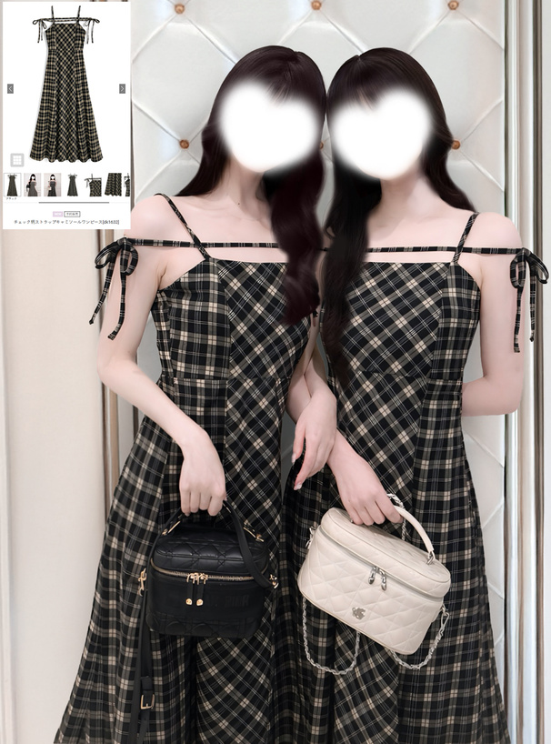 チェック柄ストラップキャミソールワンピース