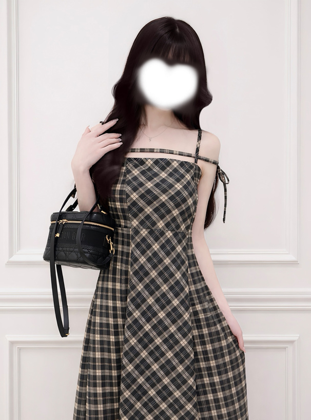 チェック柄ストラップキャミソールワンピース