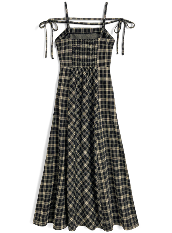 チェック柄ストラップキャミソールワンピース