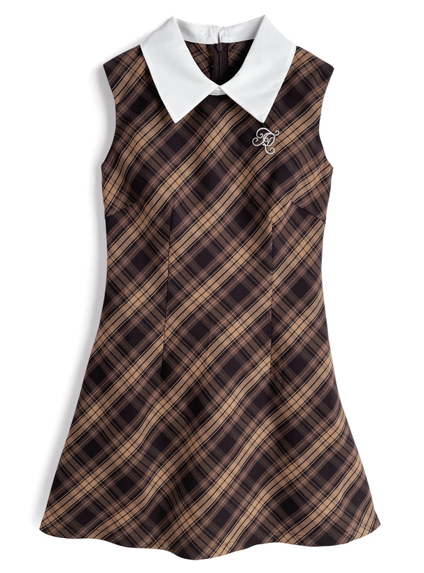 チェック柄ロゴ刺繍ノースリーブミニワンピース[dk1633]