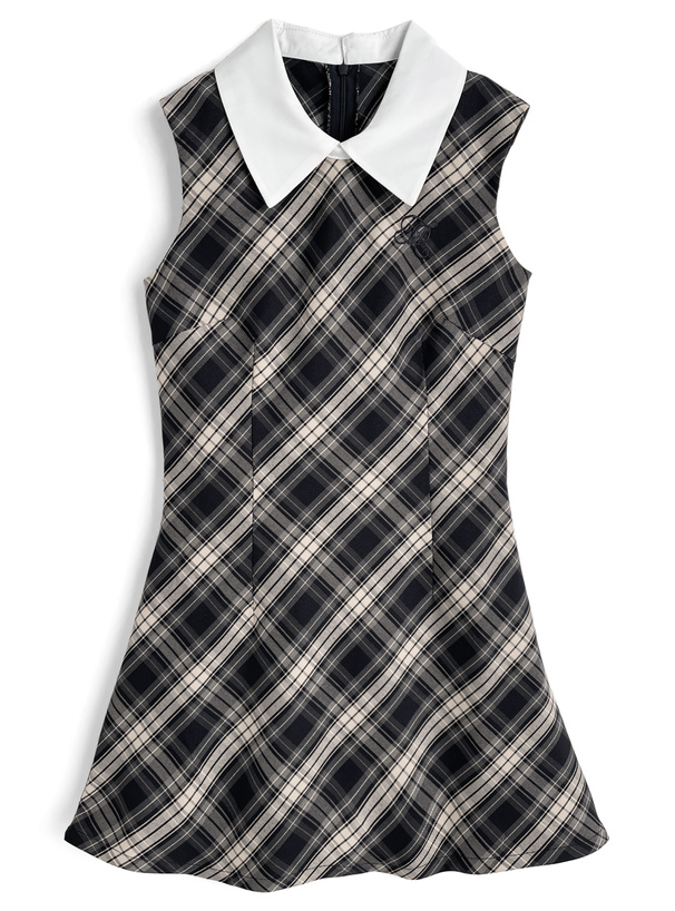 チェック柄ロゴ刺繍ノースリーブミニワンピース