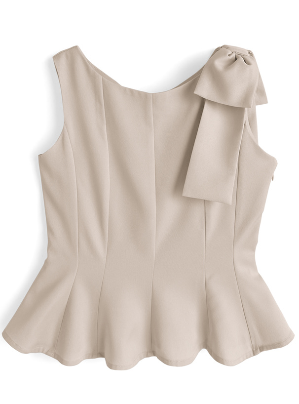 ショルダーリボンノースリーブペプラムトップス