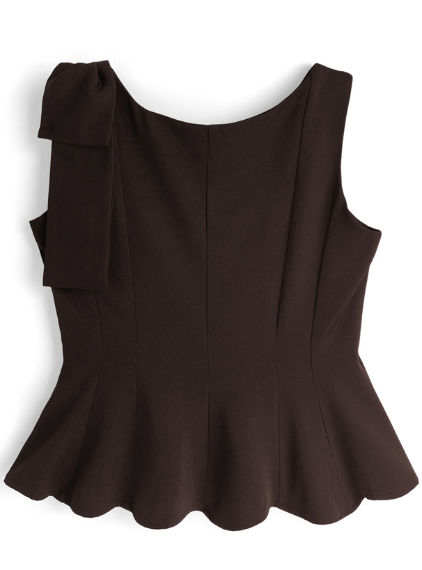 ショルダーリボンノースリーブペプラムトップス