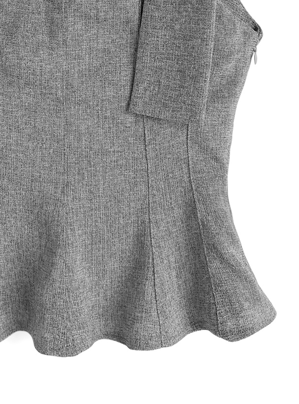 ツイードショルダーリボンノースリーブペプラムトップス