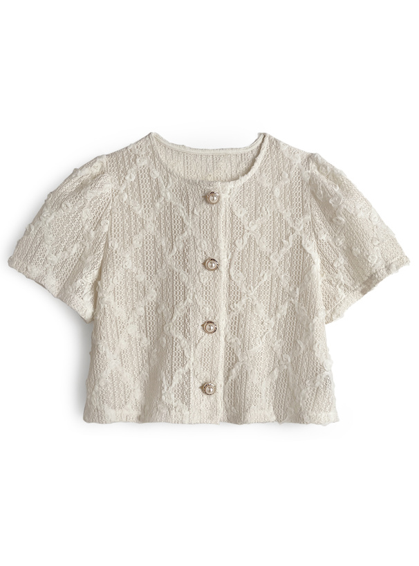 メッシュレースパールボタンカーディガン