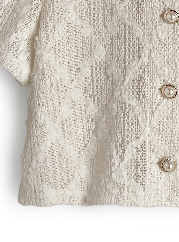 メッシュレースパールボタンカーディガン