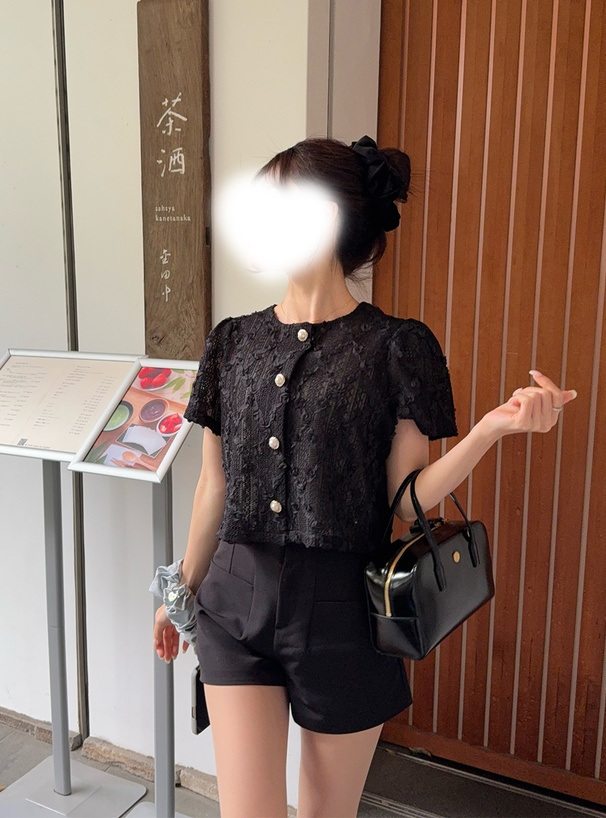 メッシュレースパールボタンカーディガン