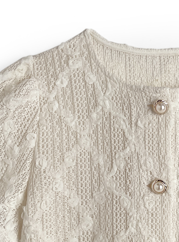 メッシュレースパールボタンカーディガン