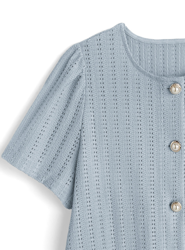 メッシュレースパールボタンカーディガン