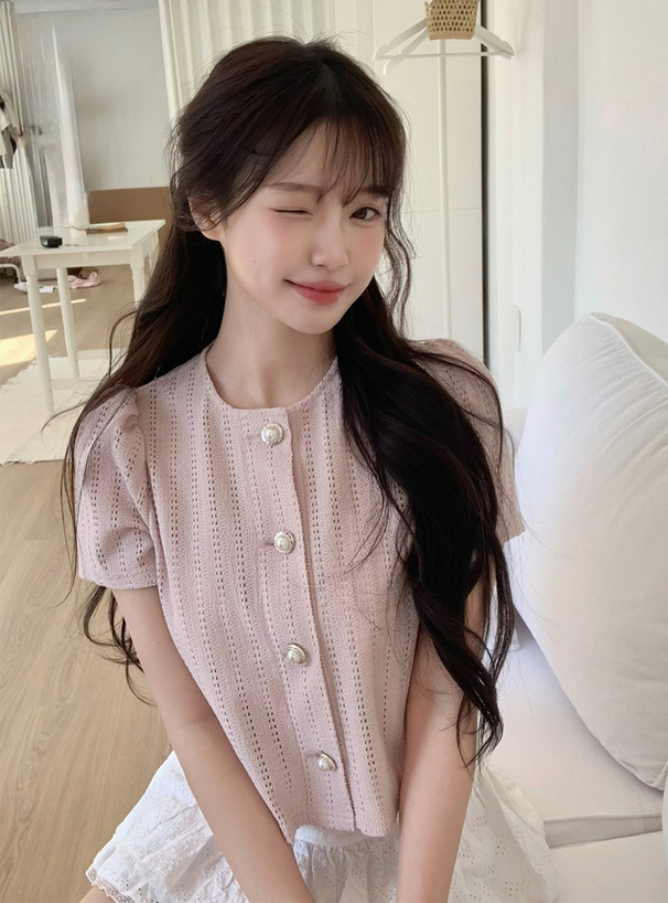 メッシュレースパールボタンカーディガン