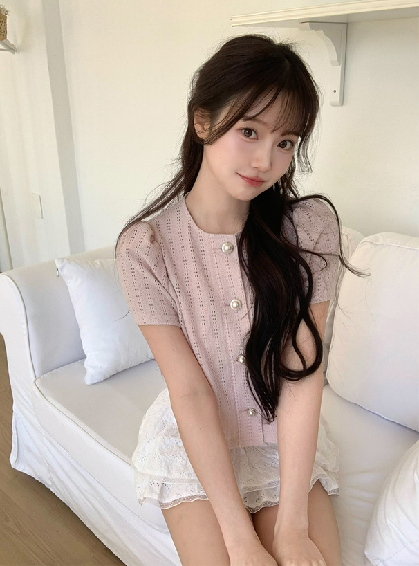 メッシュレースパールボタンカーディガン