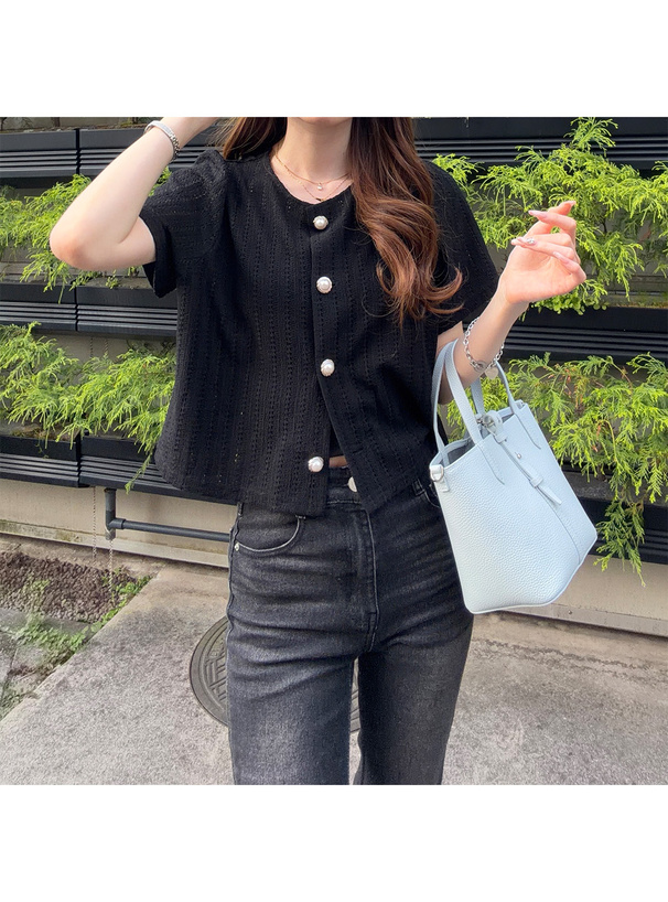 メッシュレースパールボタンカーディガン