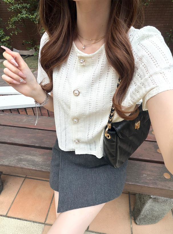 メッシュレースパールボタンカーディガン