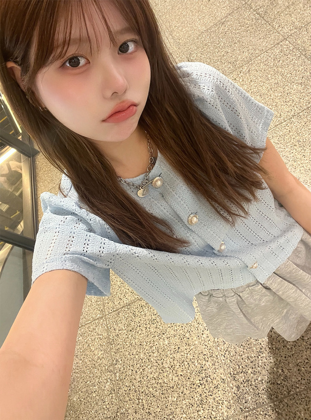 メッシュレースパールボタンカーディガン
