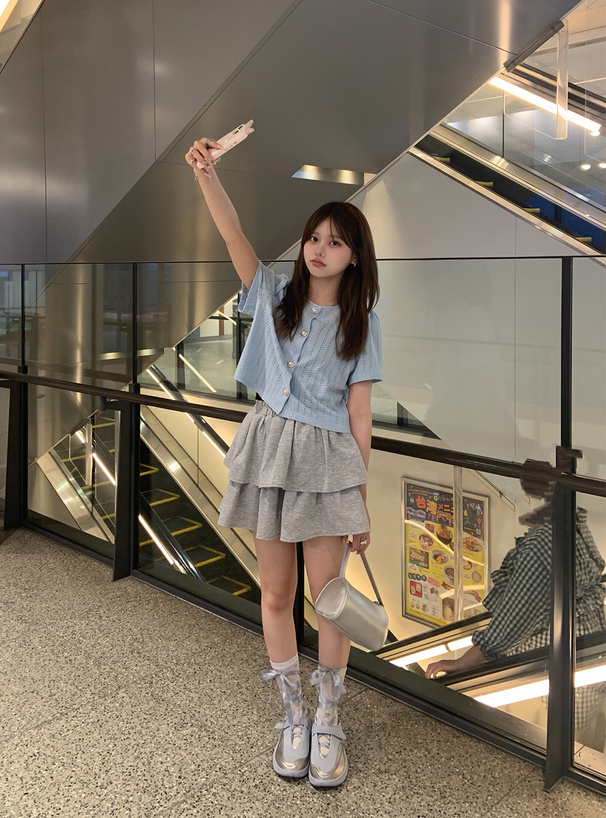 メッシュレースパールボタンカーディガン