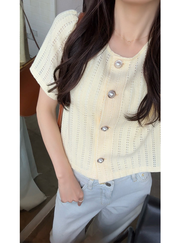 メッシュレースパールボタンカーディガン