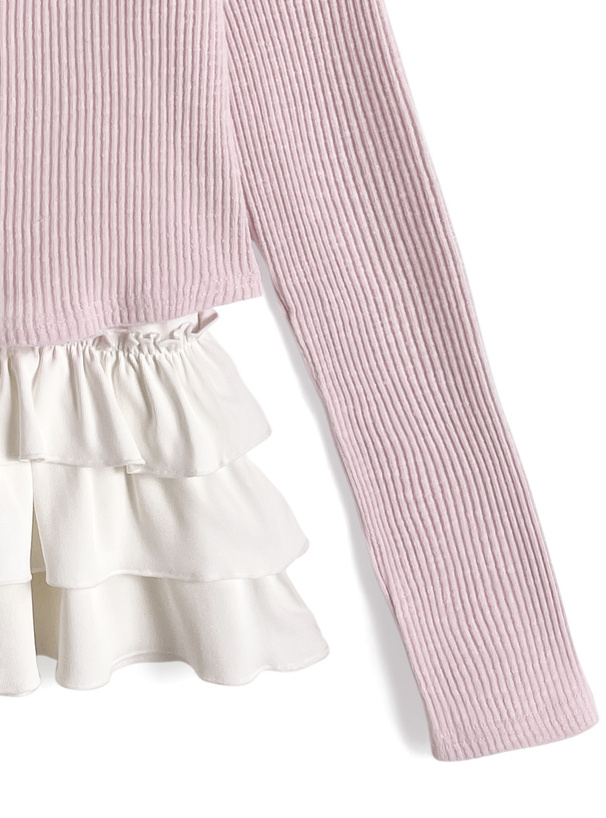 リブカーディガン×フリルキャミソールアンサンブル