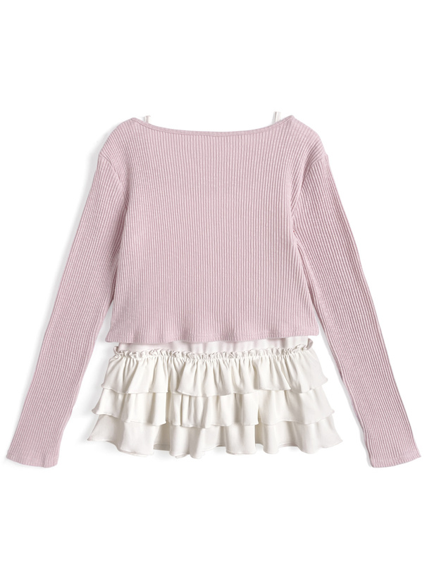 リブカーディガン×フリルキャミソールアンサンブル