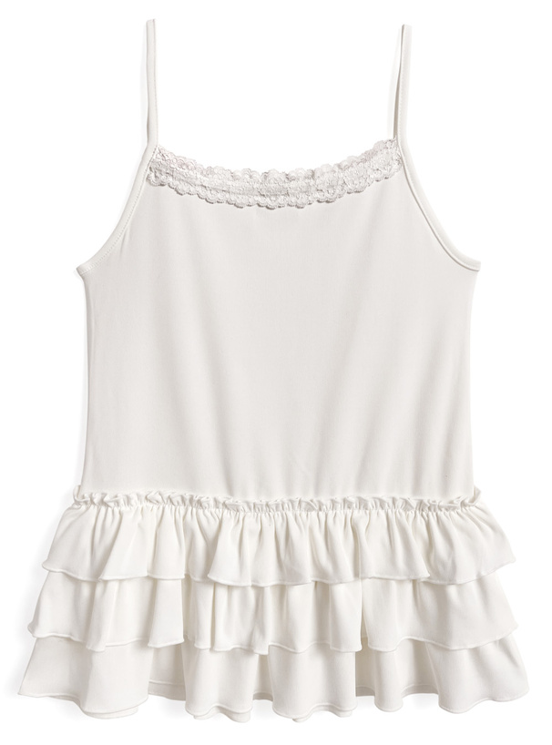 リブカーディガン×フリルキャミソールアンサンブル