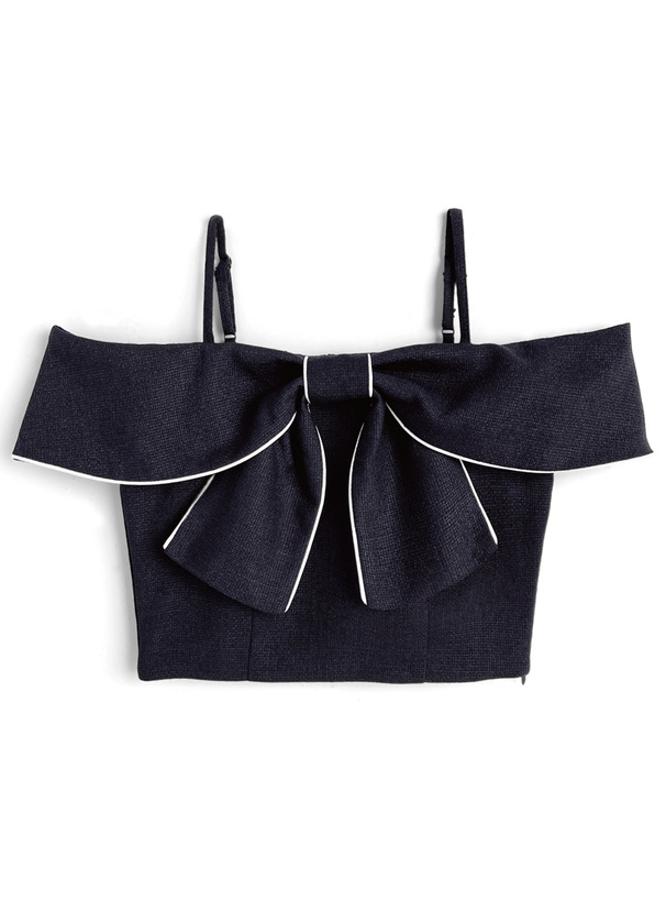 ビッグリボンオフショルダーツイードトップス