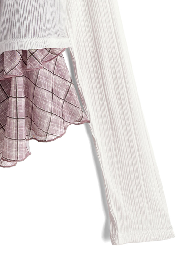 チェック柄シアーアシメキャミソールチュニック×リブカーディガンアンサンブル