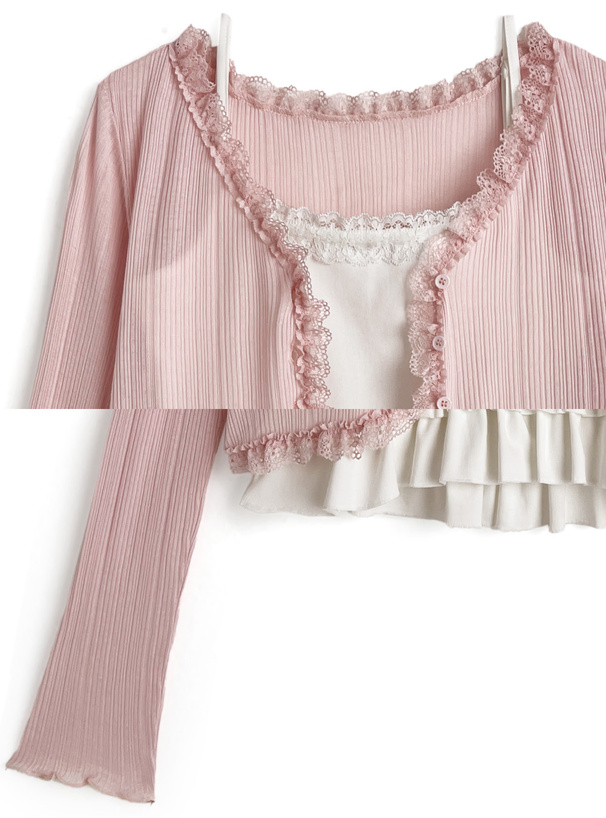 シアーリブレースカーディガン×フリルキャミソールアンサンブル