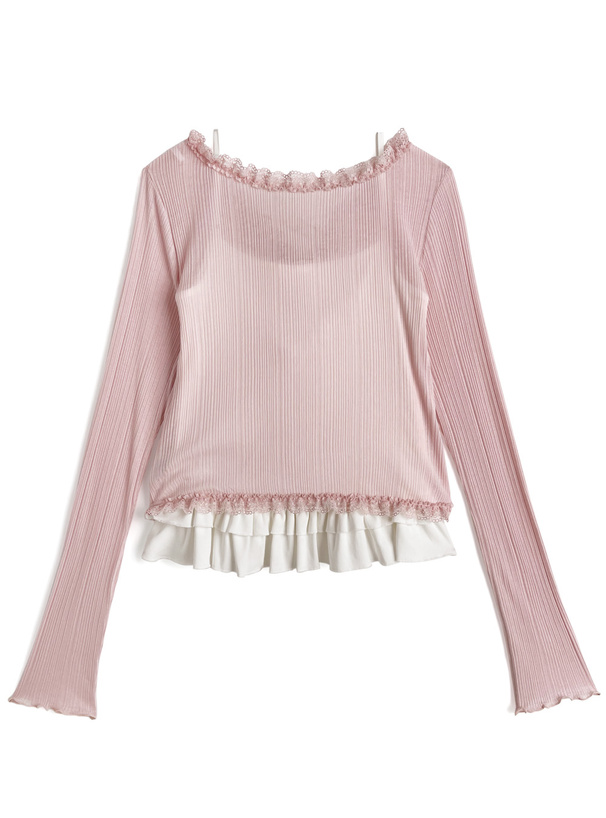 シアーリブレースカーディガン×フリルキャミソールアンサンブル