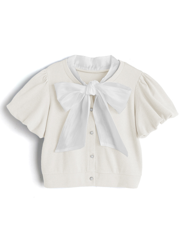 ボウタイレイヤード風バルーンスリーブカーディガン