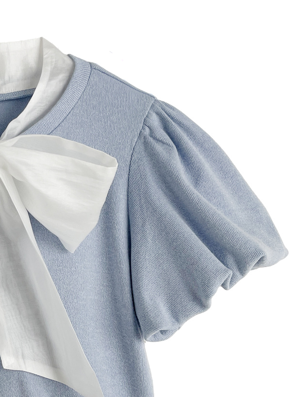 ボウタイレイヤード風バルーンスリーブカーディガン