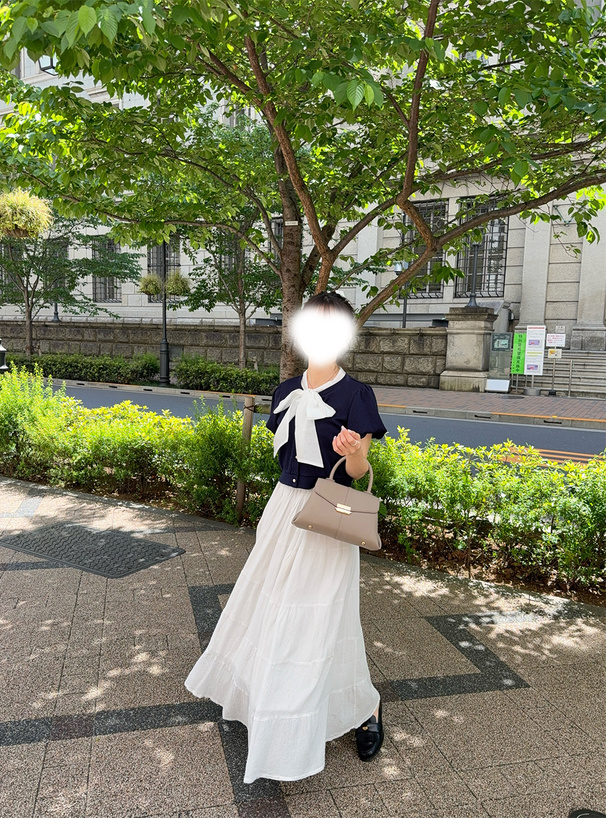 ボウタイレイヤード風バルーンスリーブカーディガン