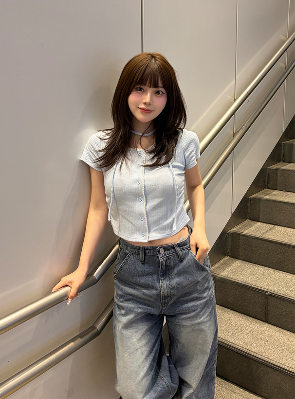 タイ付きレースサイドギャザーリブカーディガン