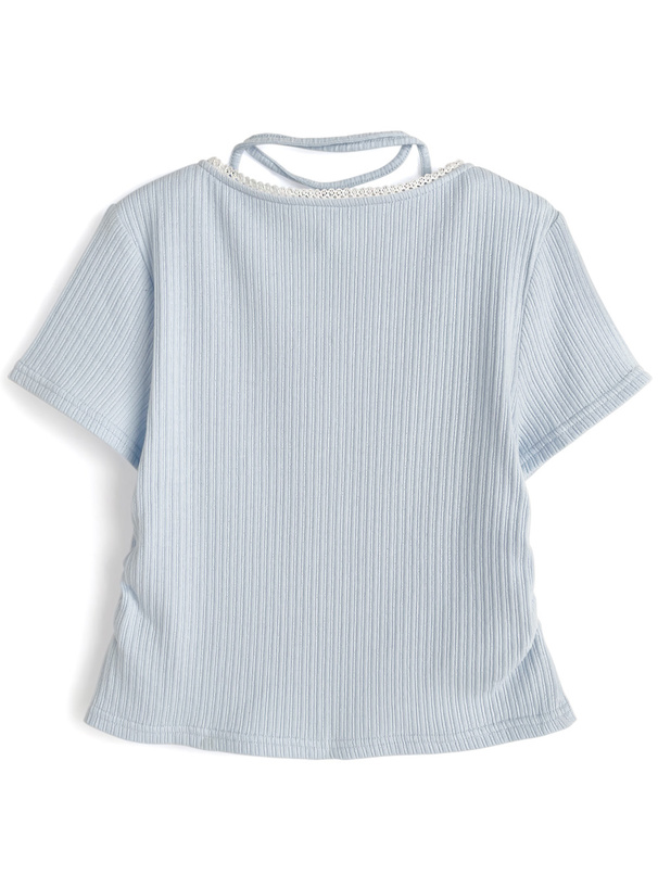 タイ付きレースサイドギャザーリブカーディガン