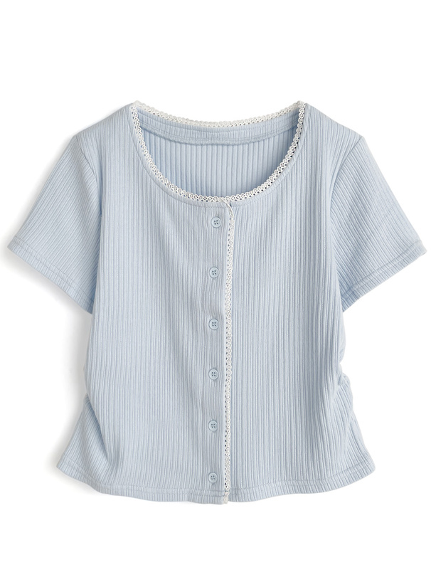 タイ付きレースサイドギャザーリブカーディガン