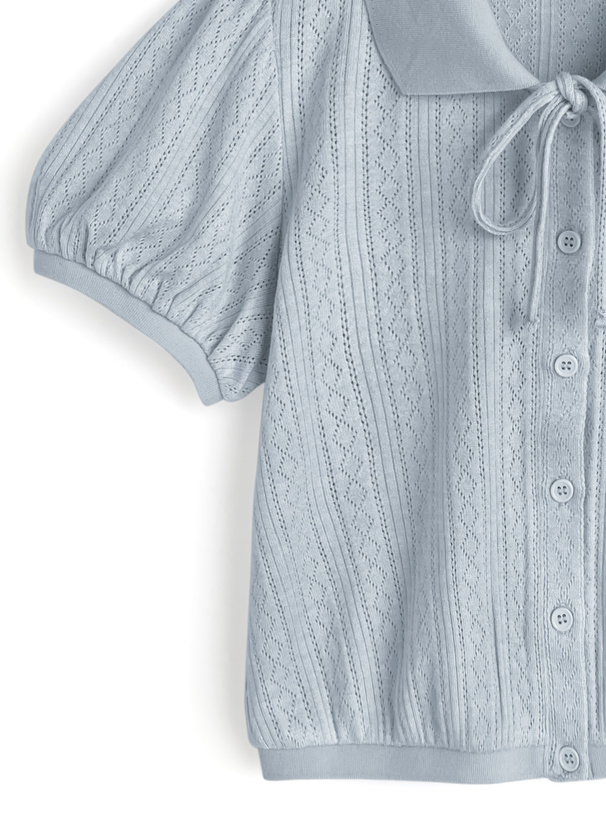 リボンパフスリーブ透かし編みトップス