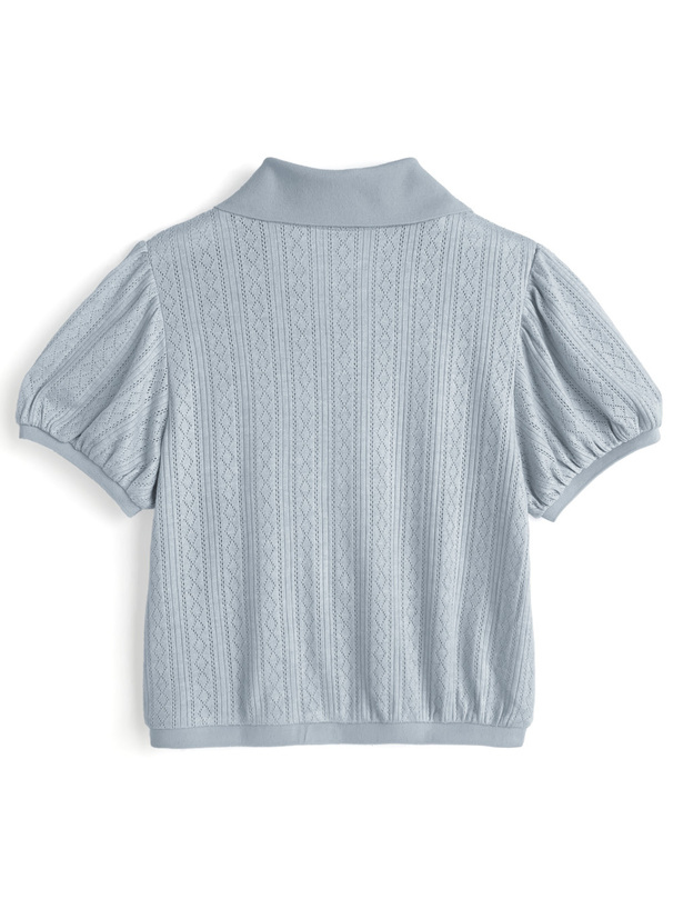 リボンパフスリーブ透かし編みトップス