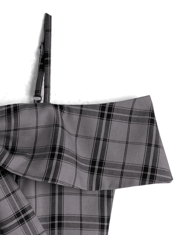 チェック柄リボンオフショルダートップス