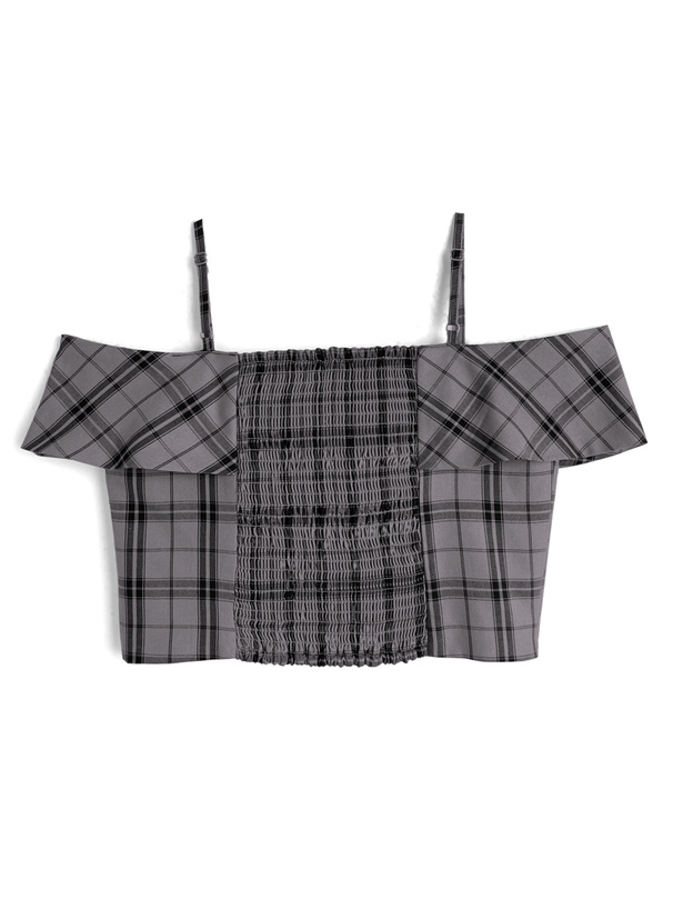 チェック柄リボンオフショルダートップス
