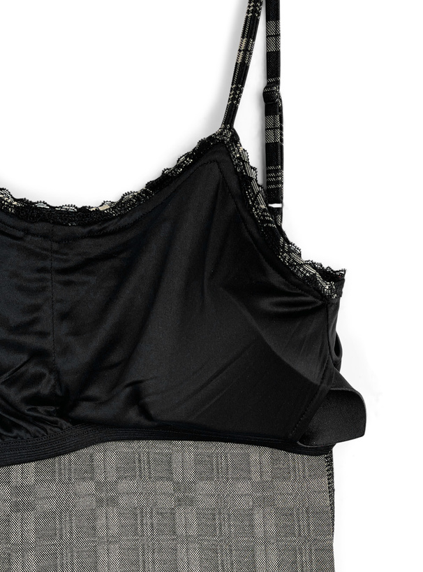 カップ付きチェック柄レースキャミソール