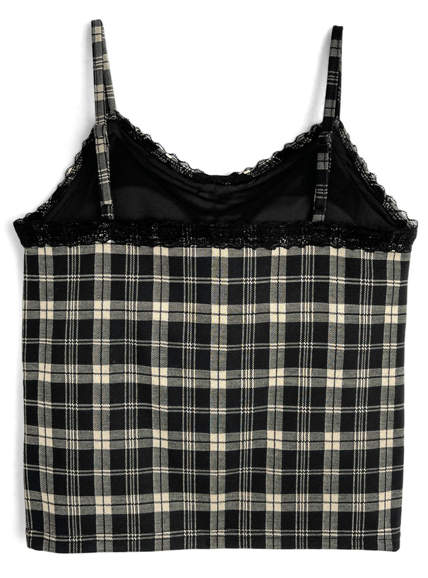 カップ付きチェック柄レースキャミソール