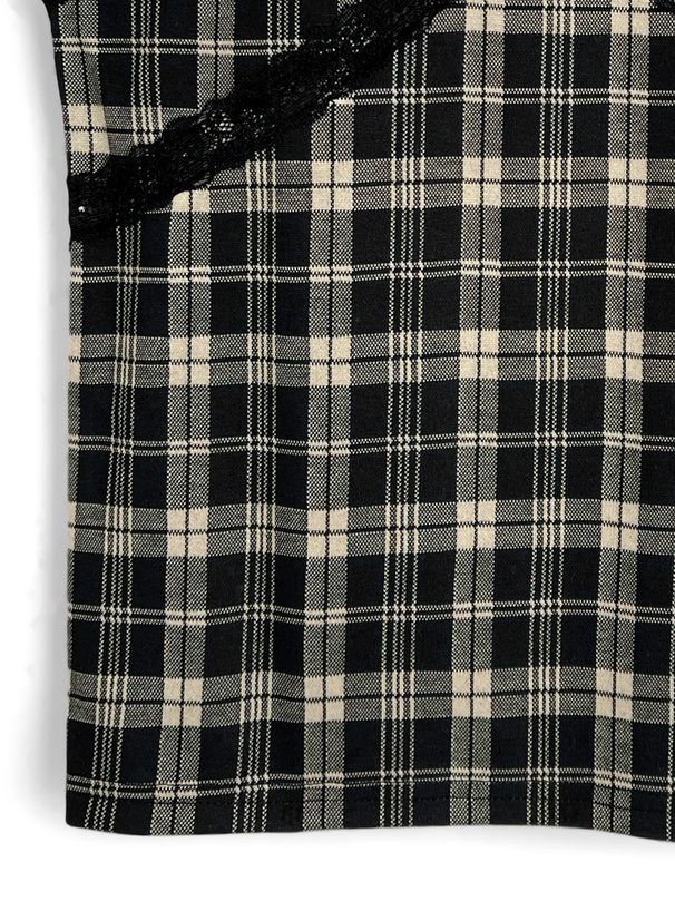 カップ付きチェック柄レースキャミソール