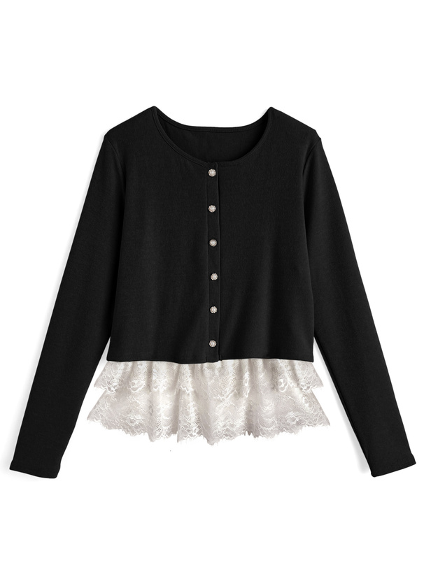 レースキャミソールxパールボタンカーディガンアンサンブル