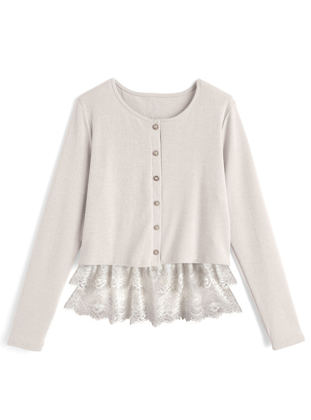 レースキャミソールxパールボタンカーディガンアンサンブル