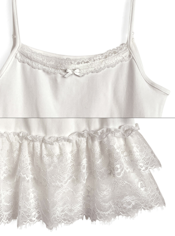 レースキャミソールxパールボタンカーディガンアンサンブル