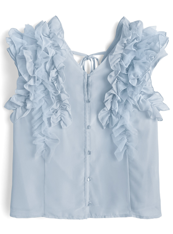 チュールフリルノースリブラウス