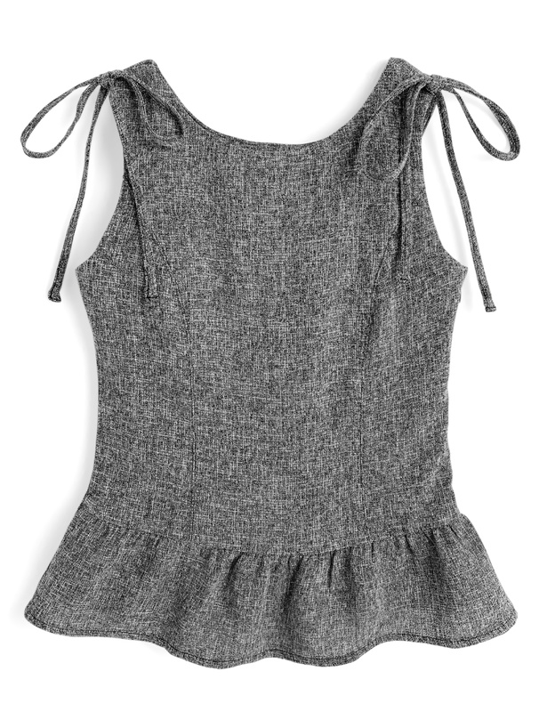 ツイードリボンペプラムノースリーブトップス