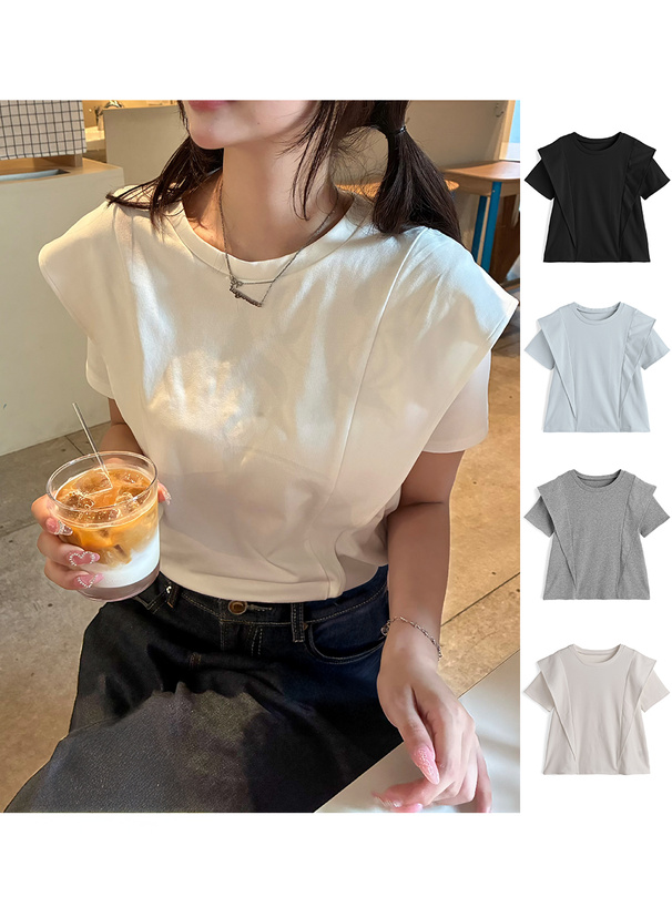 接触冷感フリルショルダーTシャツ
