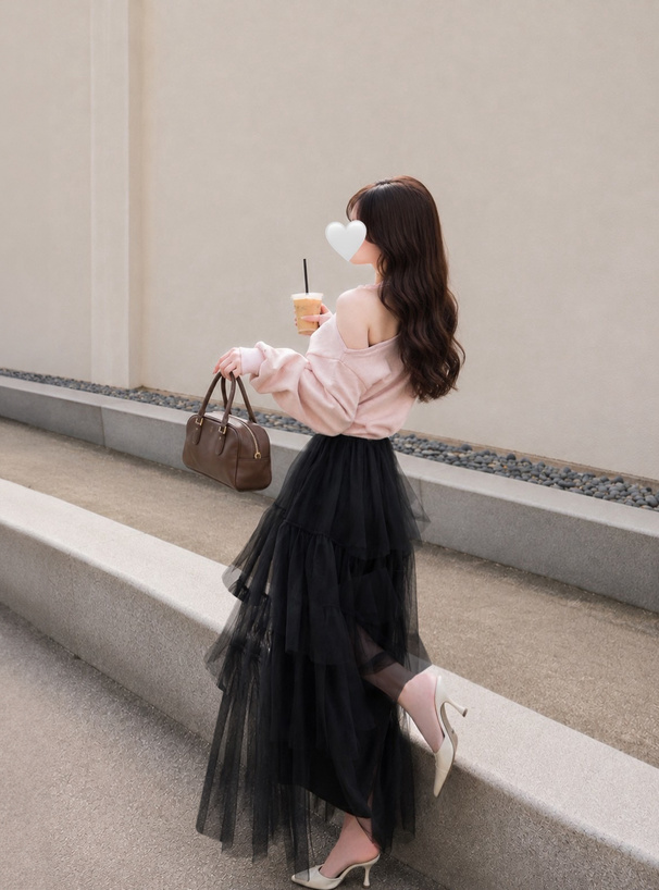 アシンメトリーティアードチュールスカート