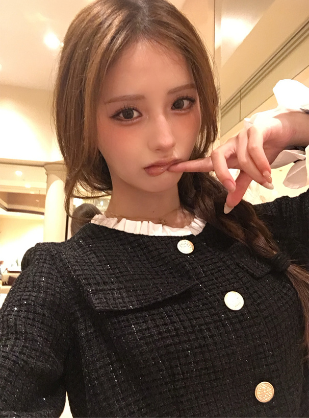 ラメツイードフリルノーカラージャケット