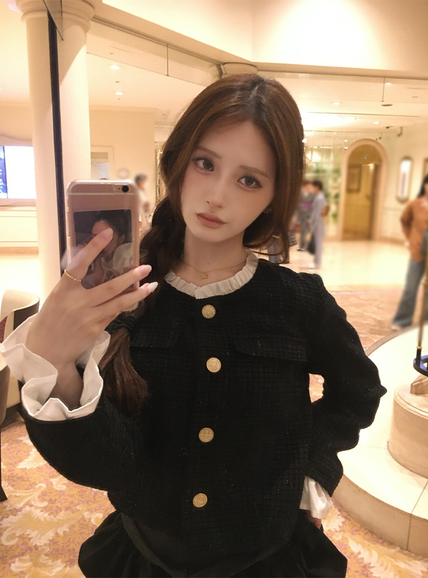 ラメツイードフリルノーカラージャケット