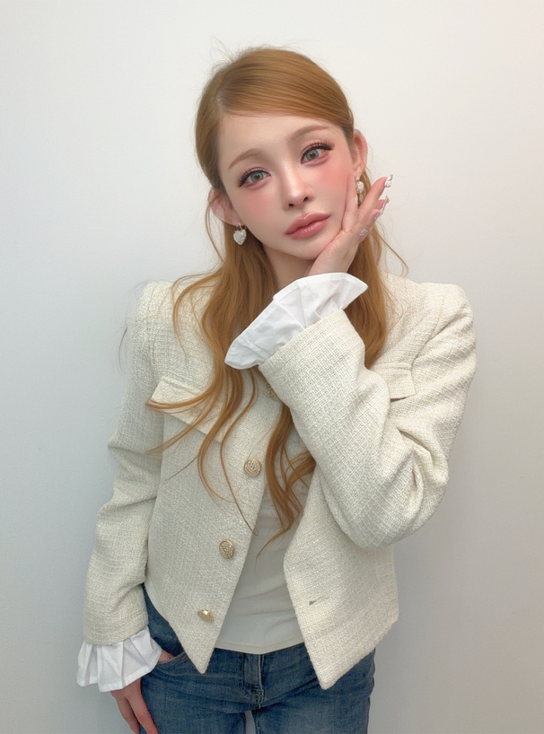 ラメツイードフリルノーカラージャケット